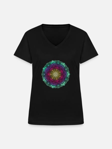 Mandala - Frauen-T-Shirt mit V-Ausschnitt - Schwarz