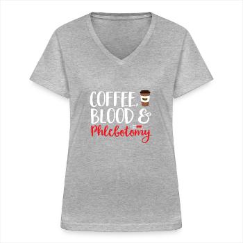 Phlebotomie Blutabnahme Blut Krankenschwester - Frauen-T-Shirt mit V-Ausschnitt - Grau meliert - Vorne - Lela (165cm)