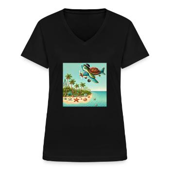 Pilote méchant - T-shirt col V Femme - noir - Devant - Lela (165cm)