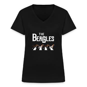 Beagle Chien Chiot Animal De Compagnie Les Beagles - T-shirt col V Femme - noir - Devant - Lela (165cm)