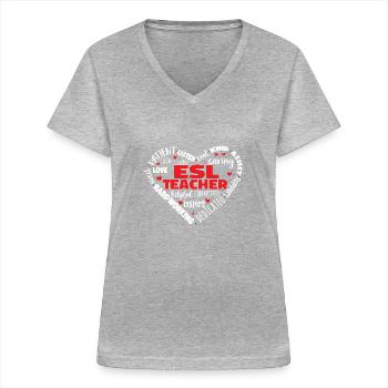 Teacher English Second Language Foreign Language - Women's V-neck T-shirt - sports grey - Front - Lela (165cm)