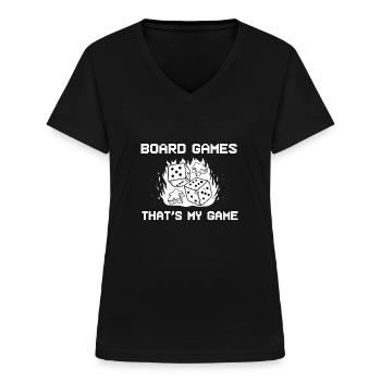 Brettspielsüchtig Board Gamer - Frauen-T-Shirt mit V-Ausschnitt - Schwarz - Vorne - Lela (165cm)