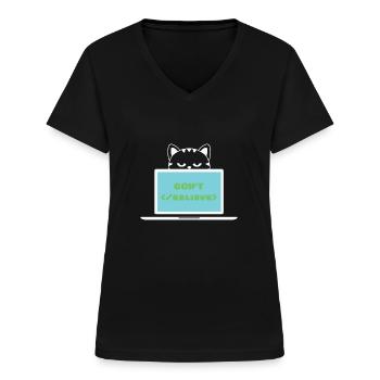 Don't believe programmer cat - Frauen-T-Shirt mit V-Ausschnitt - Schwarz - Vorne - Lela (165cm)