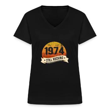 1974 Encore berçant Anniversaire Naissance Année de naissance - T-shirt col V Femme - noir - Devant - Lela (165cm)