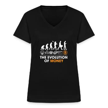 Die Entwicklung des Geldes Krypto BTC Bitcoin - Frauen-T-Shirt mit V-Ausschnitt - Schwarz - Vorne - Lela (165cm)