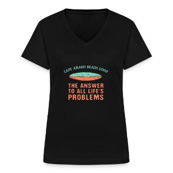 Cape Arago Beach Loop Réponse à toutes les vies - T-shirt col V Femme - noir - Devant - Lela (165cm)