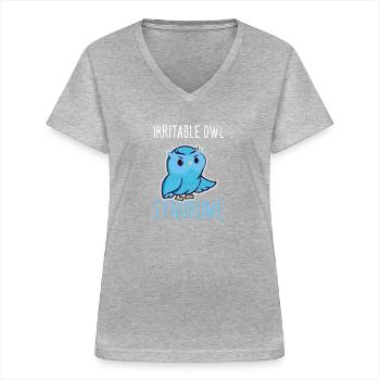 Reizkauz-Syndrom Lustige mürrische Eule - - Frauen-T-Shirt mit V-Ausschnitt - Grau meliert - Vorne - Lela (165cm)