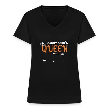 Candy Corn Queen - Halloween - Women's V-neck T-shirt - black - Front - Lela (165cm)