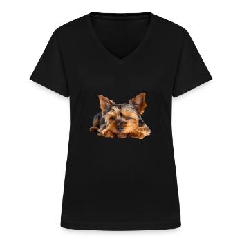 Yorkshire Terrier - Women's V-neck T-shirt - black - Front - Lela (165cm)