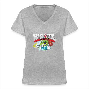 Nous voyageons au Brésil en famille - T-shirt col V Femme - gris chiné - Devant - Lela (165cm)