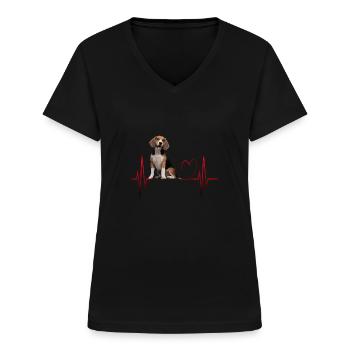 Cadeau Heartbeat pour chiens - T-shirt col V Femme - noir - Devant - Lela (165cm)