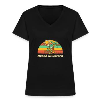 Beach SEAsters Ocean Sister Beach Lover - Women's V-neck T-shirt - black - Front - Lela (165cm)