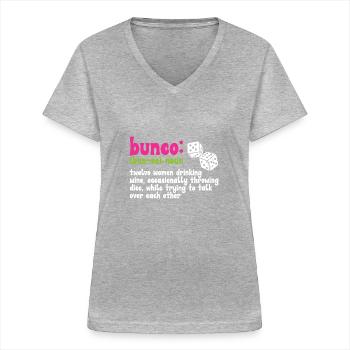 Jeu de dés Bunco - T-shirt col V Femme - gris chiné - Devant - Lela (165cm)