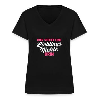 Nichte - Frauen-T-Shirt mit V-Ausschnitt - Schwarz - Vorne - Lela (165cm)
