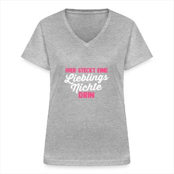 Nichte - Frauen-T-Shirt mit V-Ausschnitt - Grau meliert - Vorne - Lela (165cm)