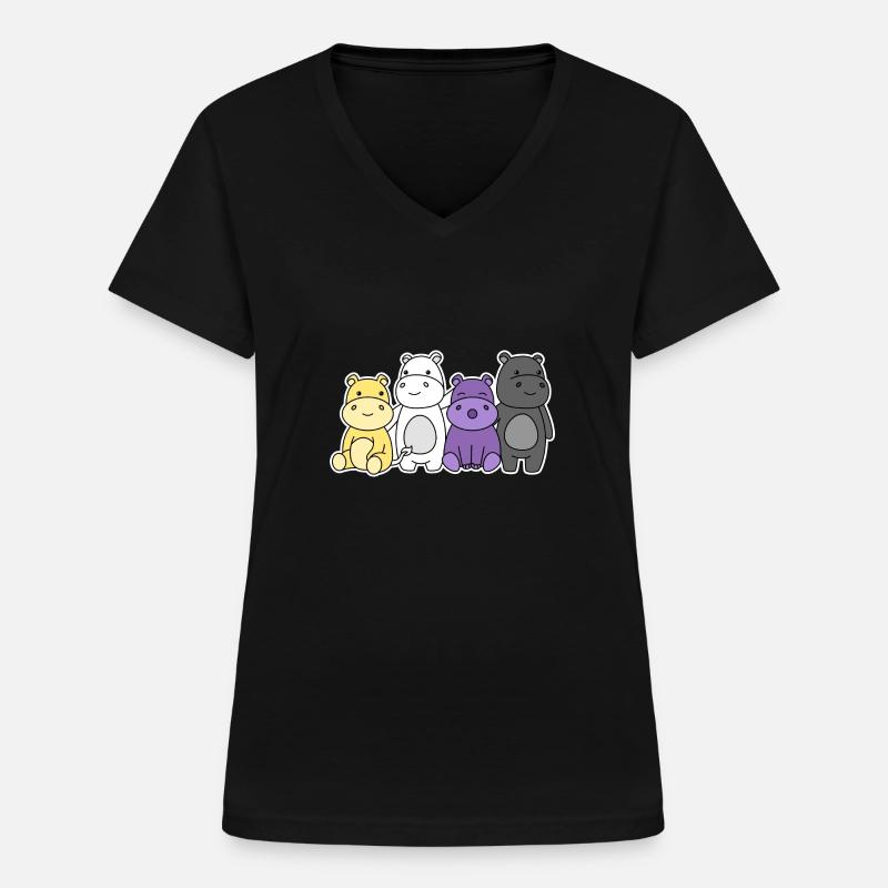 Nonbinary Flag Hippo Design for Proud Enbys - Women's V-neck T-shirt - black