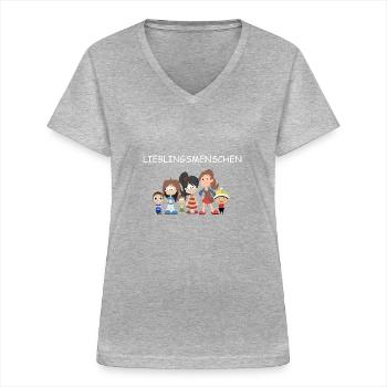 Zeige deine Verbundenheit - Frauen-T-Shirt mit V-Ausschnitt - Grau meliert - Vorne - Lela (165cm)