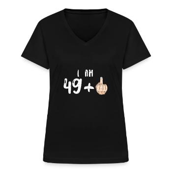 J’ai 49 ans + 1 - 50e anniversaire - T-shirt col V Femme - noir - Devant - Lela (165cm)