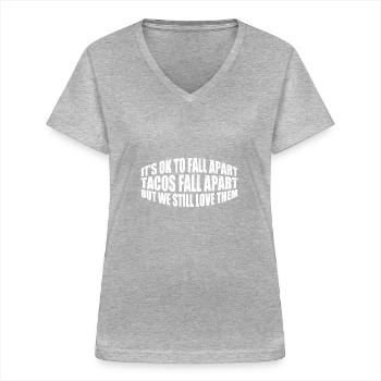 C’est correct de s’effondrer, les tacos s’effondrent 4 - T-shirt col V Femme - gris chiné - Devant - Lela (165cm)