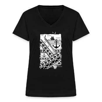 MAORI ANKER - WEISS - Frauen-T-Shirt mit V-Ausschnitt - Schwarz - Vorne - Lela (165cm)