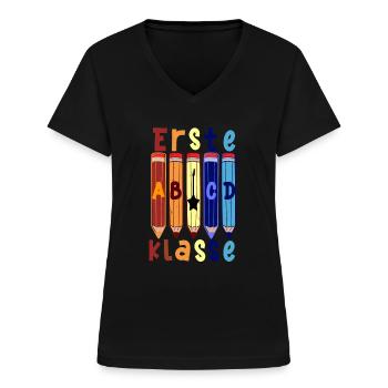 1. Klasse Rockgitarre Schulbeginn T shirt - Frauen-T-Shirt mit V-Ausschnitt - Schwarz - Vorne - Lela (165cm)