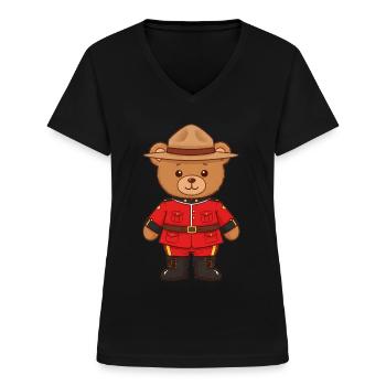 Teddybär Kanadische Polizist Mountie - Frauen-T-Shirt mit V-Ausschnitt - Schwarz - Vorne - Lela (165cm)