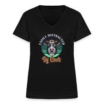 Easily Distracted By Cows Country Babe - Women's V-neck T-shirt - black - Front - Lela (165cm)