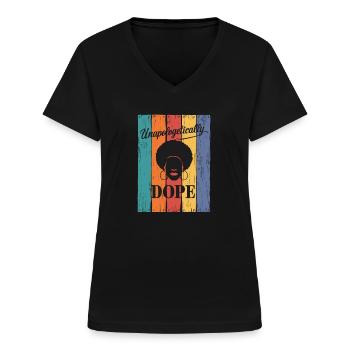 Thème rétro sans vergogne - T-shirt col V Femme - noir - Devant - Lela (165cm)