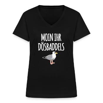 Moin Ihr Dösbaddels - Frauen-T-Shirt mit V-Ausschnitt - Schwarz - Vorne - Lela (165cm)