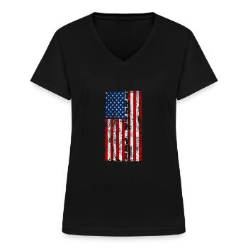 Merci Amérique cadeau drapeau américain - T-shirt col V Femme - noir - Devant - Lela (165cm)