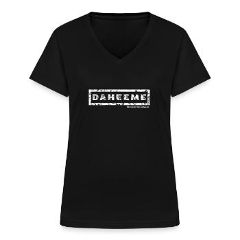 Daheeme - Sächsisch für Zuhause - Frauen-T-Shirt mit V-Ausschnitt - Schwarz - Vorne - Lela (165cm)