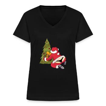 Cadeau de sapin de Noël de chaîne de père Noël - T-shirt col V Femme - noir - Devant - Lela (165cm)