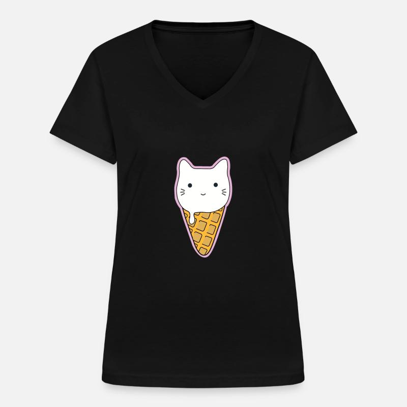 Katzendesign "Cone Cat" - Frauen-T-Shirt mit V-Ausschnitt - Schwarz