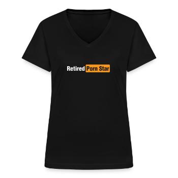 Retired Porn Star Adult Sexy Pornstar Joke Fun Gif - Women's V-neck T-shirt - black - Front - Lela (165cm)