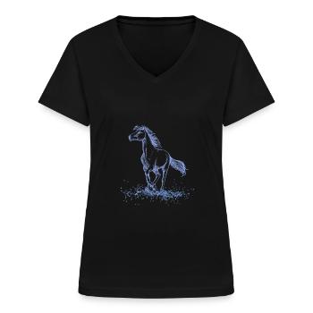 Pferd Pony blaues Glitzer Pony Liebe - Frauen-T-Shirt mit V-Ausschnitt - Schwarz - Vorne - Lela (165cm)