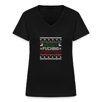 Merry FuckIng Christmas Ugly Christmas - Women's V-neck T-shirt - black - Front - Lela (165cm)