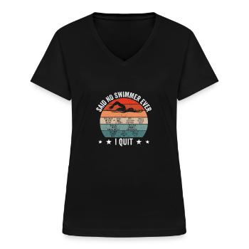 Aucun nageur n’a jamais dit natation de compétition - T-shirt col V Femme - noir - Devant - Lela (165cm)