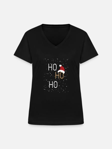 Weinachts-Ho Ho Ho - Frauen-T-Shirt mit V-Ausschnitt - Schwarz