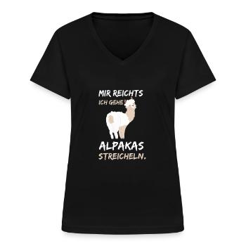 Alpaka - Mir Reichts Ich gehe Alpakas Streicheln - Frauen-T-Shirt mit V-Ausschnitt - Schwarz - Vorne - Lela (165cm)