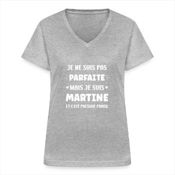 Martine - T-shirt col V Femme - gris chiné - Devant - Lela (165cm)