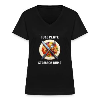 SPEISETELLER FULL PLATE STOMACH RUMS - Frauen-T-Shirt mit V-Ausschnitt - Schwarz - Vorne - Lela (165cm)