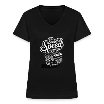 LE SECRET DE LA VITESSE - T-shirt col V Femme - noir - Devant - Lela (165cm)