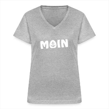 Moin avec l’ancre Sylt Nordsee Hamburg Bremen Insel - T-shirt col V Femme - gris chiné - Devant - Lela (165cm)