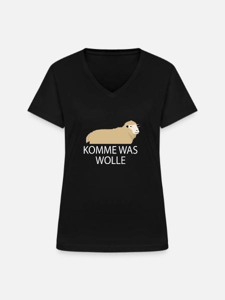 Komme was wolle Schaaf - Frauen-T-Shirt mit V-Ausschnitt - Schwarz