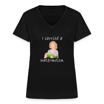 Ich trug eine Wassermelone - Frauen-T-Shirt mit V-Ausschnitt - Schwarz - Vorne - Lela (165cm)