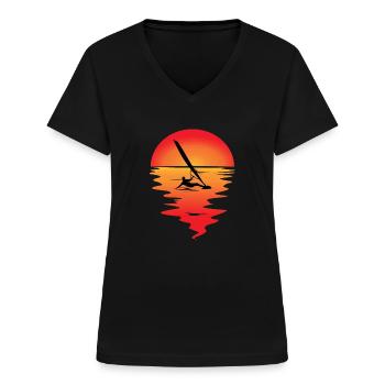 Windsurfer Sunset Windsurfing Windsurfen Geschenk - Frauen-T-Shirt mit V-Ausschnitt - Schwarz - Vorne - Lela (165cm)