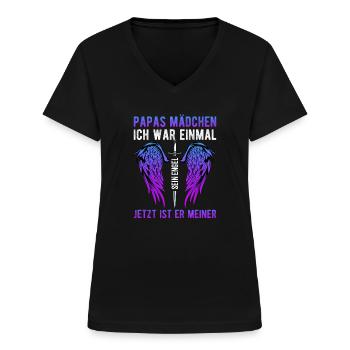 Papas Mädchen Ich War Einmal Sein Engel - Frauen-T-Shirt mit V-Ausschnitt - Schwarz - Vorne - Lela (165cm)
