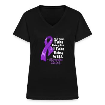 Fibromyalgie - Frauen-T-Shirt mit V-Ausschnitt - Schwarz - Vorne - Lela (165cm)