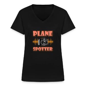 Planespotter Airplane Planespotting Airport - Women's V-neck T-shirt - black - Front - Lela (165cm)