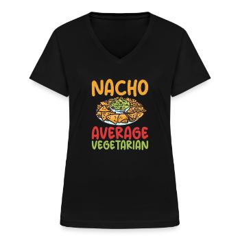Vegetable Lover Vegetarian Gifts - Women's V-neck T-shirt - black - Front - Lela (165cm)